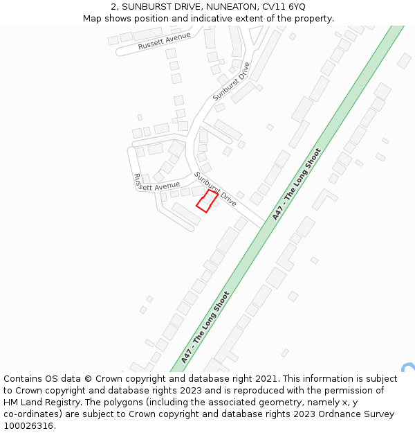 2, SUNBURST DRIVE, NUNEATON, CV11 6YQ: Location map and indicative extent of plot