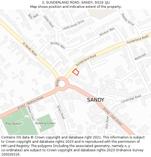 2, SUNDERLAND ROAD, SANDY, SG19 1JU: Location map and indicative extent of plot