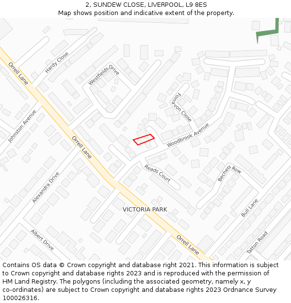 2, SUNDEW CLOSE, LIVERPOOL, L9 8ES: Location map and indicative extent of plot