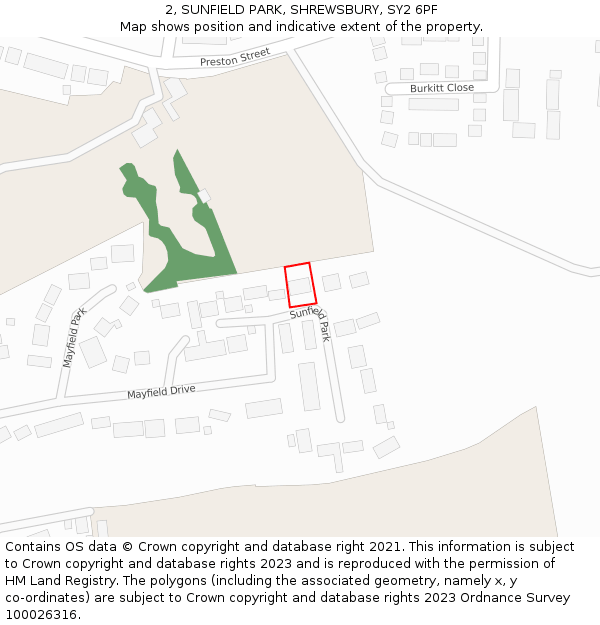 2, SUNFIELD PARK, SHREWSBURY, SY2 6PF: Location map and indicative extent of plot