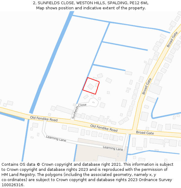 2, SUNFIELDS CLOSE, WESTON HILLS, SPALDING, PE12 6WL: Location map and indicative extent of plot