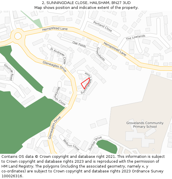 2, SUNNINGDALE CLOSE, HAILSHAM, BN27 3UD: Location map and indicative extent of plot