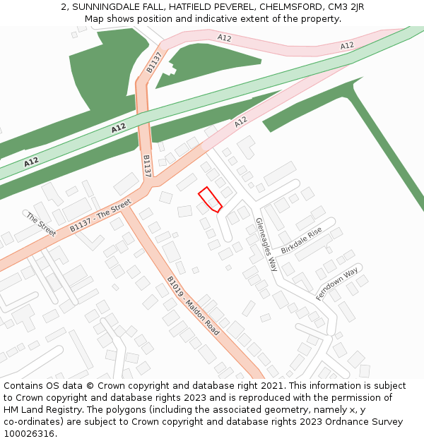 2, SUNNINGDALE FALL, HATFIELD PEVEREL, CHELMSFORD, CM3 2JR: Location map and indicative extent of plot