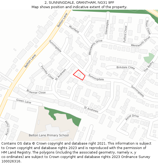 2, SUNNINGDALE, GRANTHAM, NG31 9PF: Location map and indicative extent of plot