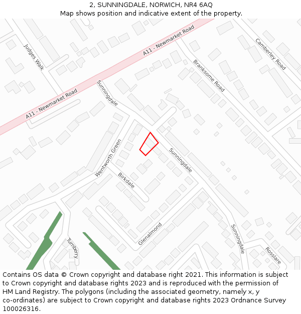 2, SUNNINGDALE, NORWICH, NR4 6AQ: Location map and indicative extent of plot