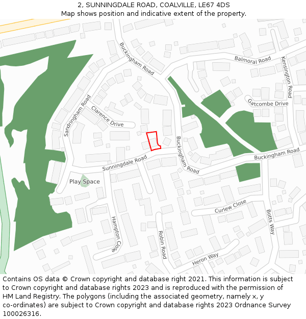 2, SUNNINGDALE ROAD, COALVILLE, LE67 4DS: Location map and indicative extent of plot