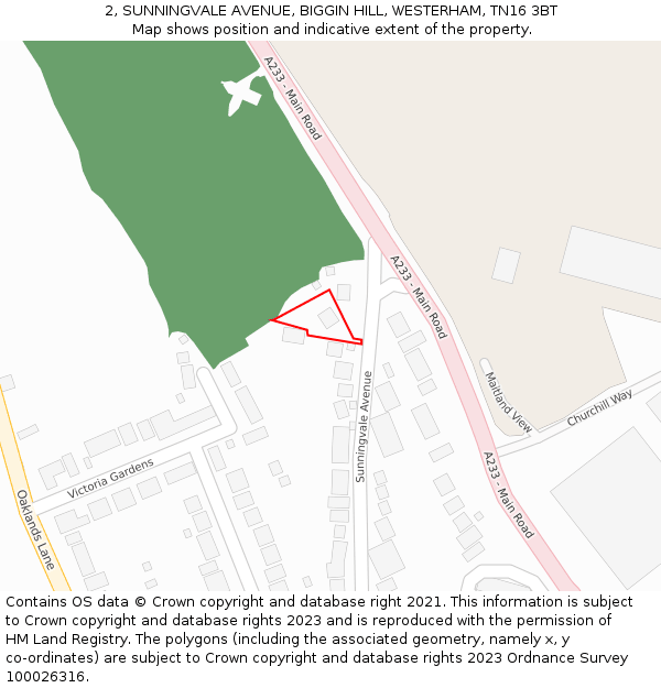 2, SUNNINGVALE AVENUE, BIGGIN HILL, WESTERHAM, TN16 3BT: Location map and indicative extent of plot