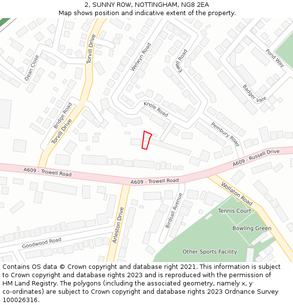 2, SUNNY ROW, NOTTINGHAM, NG8 2EA: Location map and indicative extent of plot