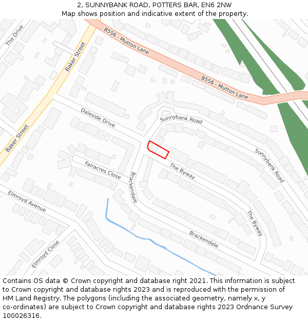 2, SUNNYBANK ROAD, POTTERS BAR, EN6 2NW: Location map and indicative extent of plot