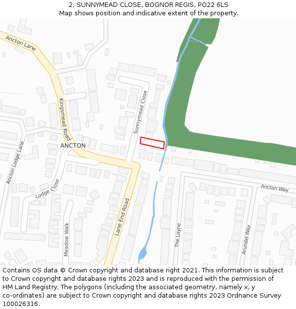 2, SUNNYMEAD CLOSE, BOGNOR REGIS, PO22 6LS: Location map and indicative extent of plot