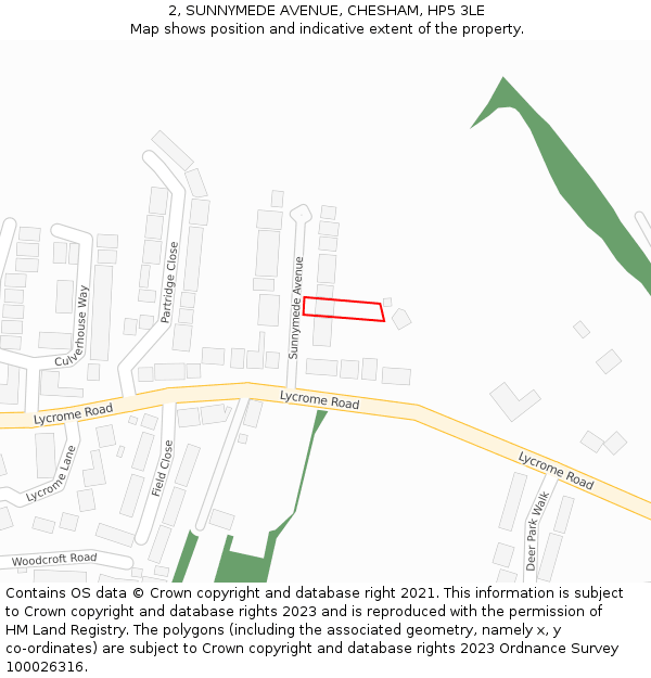 2, SUNNYMEDE AVENUE, CHESHAM, HP5 3LE: Location map and indicative extent of plot