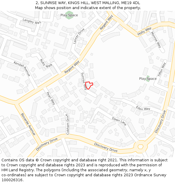 2, SUNRISE WAY, KINGS HILL, WEST MALLING, ME19 4DL: Location map and indicative extent of plot