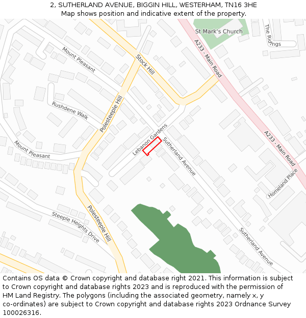 2, SUTHERLAND AVENUE, BIGGIN HILL, WESTERHAM, TN16 3HE: Location map and indicative extent of plot