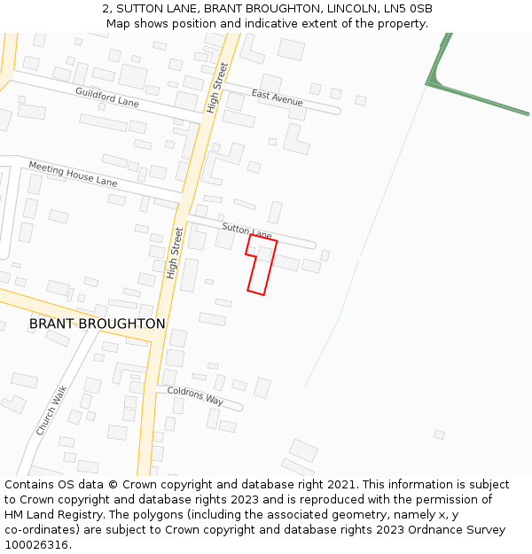 2, SUTTON LANE, BRANT BROUGHTON, LINCOLN, LN5 0SB: Location map and indicative extent of plot