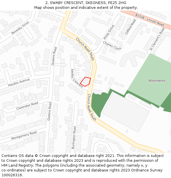 2, SWABY CRESCENT, SKEGNESS, PE25 2HG: Location map and indicative extent of plot