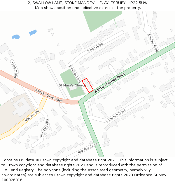 2, SWALLOW LANE, STOKE MANDEVILLE, AYLESBURY, HP22 5UW: Location map and indicative extent of plot