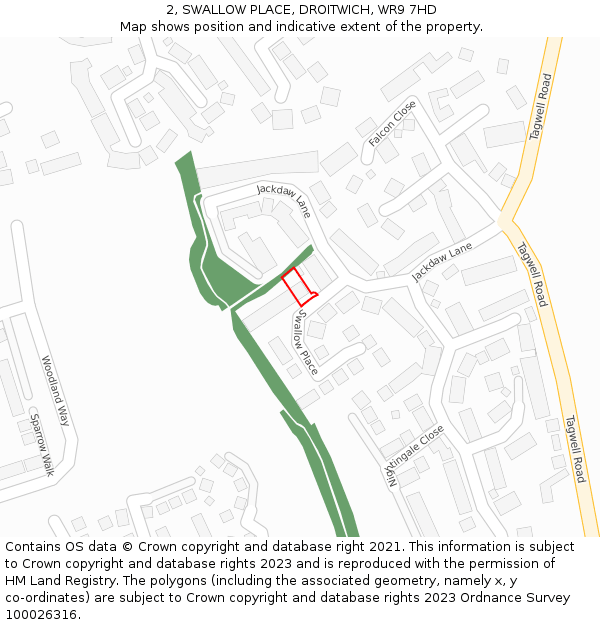 2, SWALLOW PLACE, DROITWICH, WR9 7HD: Location map and indicative extent of plot