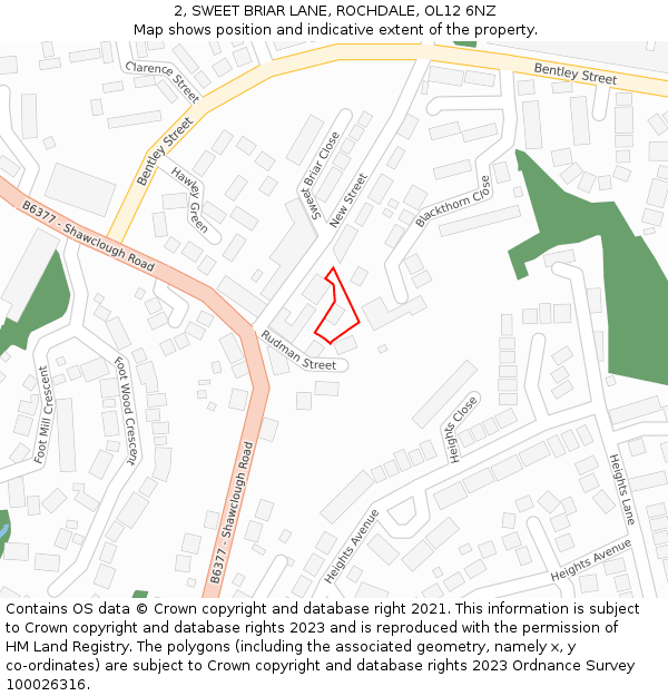 2, SWEET BRIAR LANE, ROCHDALE, OL12 6NZ: Location map and indicative extent of plot