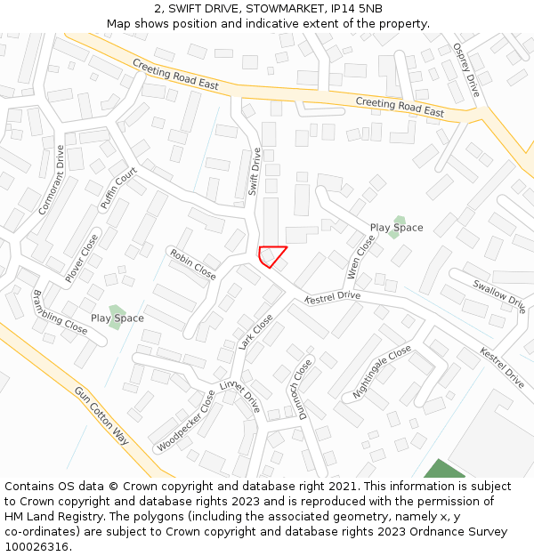 2, SWIFT DRIVE, STOWMARKET, IP14 5NB: Location map and indicative extent of plot