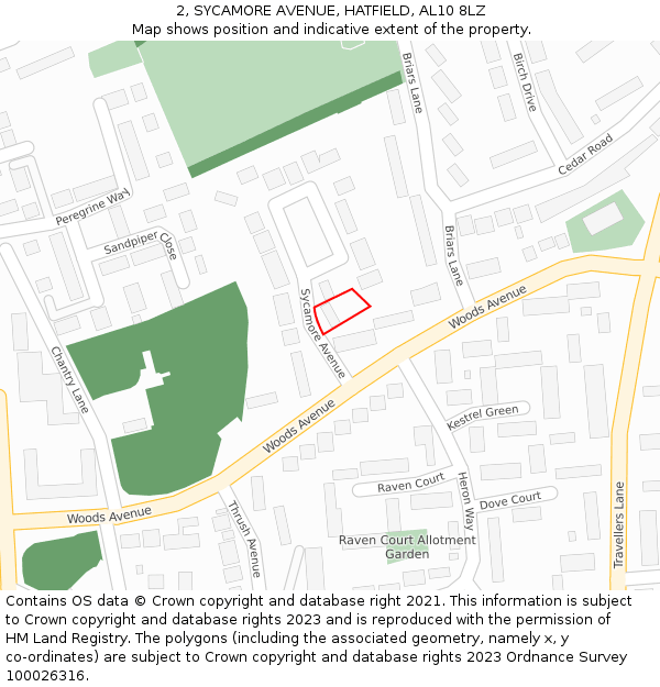 2, SYCAMORE AVENUE, HATFIELD, AL10 8LZ: Location map and indicative extent of plot