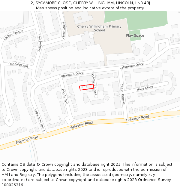 2, SYCAMORE CLOSE, CHERRY WILLINGHAM, LINCOLN, LN3 4BJ: Location map and indicative extent of plot