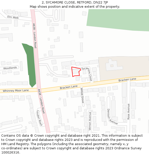 2, SYCAMORE CLOSE, RETFORD, DN22 7JP: Location map and indicative extent of plot