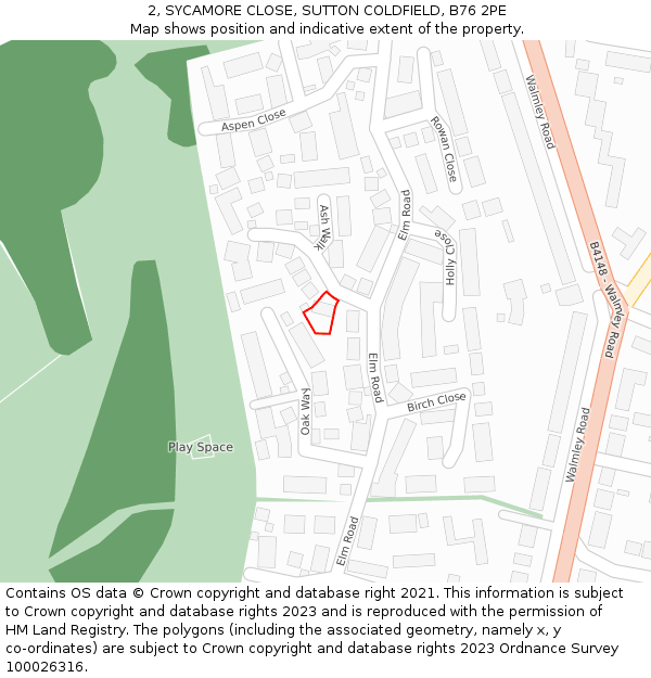 2, SYCAMORE CLOSE, SUTTON COLDFIELD, B76 2PE: Location map and indicative extent of plot