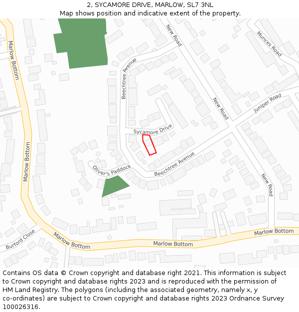 2, SYCAMORE DRIVE, MARLOW, SL7 3NL: Location map and indicative extent of plot