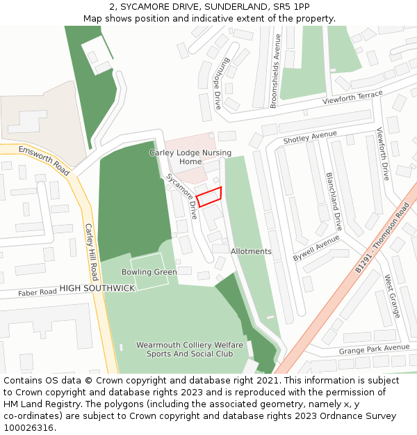 2, SYCAMORE DRIVE, SUNDERLAND, SR5 1PP: Location map and indicative extent of plot