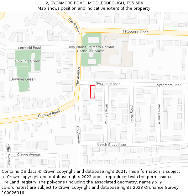 2, SYCAMORE ROAD, MIDDLESBROUGH, TS5 6RA: Location map and indicative extent of plot
