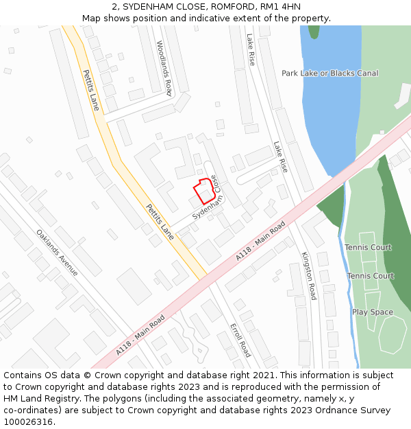 2, SYDENHAM CLOSE, ROMFORD, RM1 4HN: Location map and indicative extent of plot