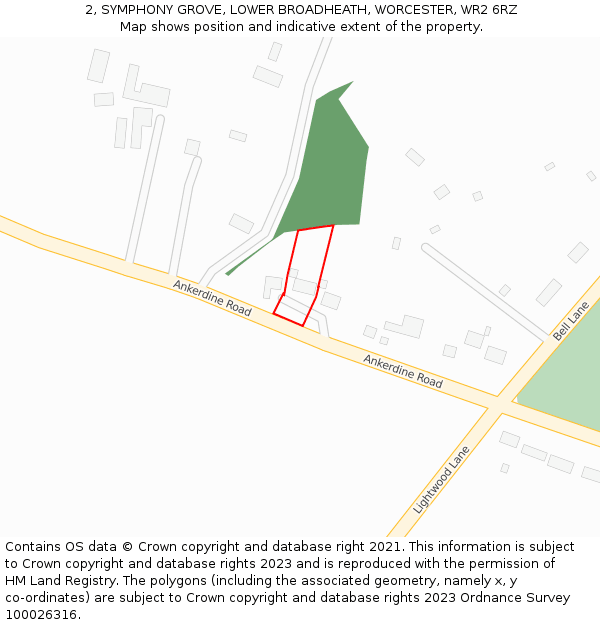 2, SYMPHONY GROVE, LOWER BROADHEATH, WORCESTER, WR2 6RZ: Location map and indicative extent of plot