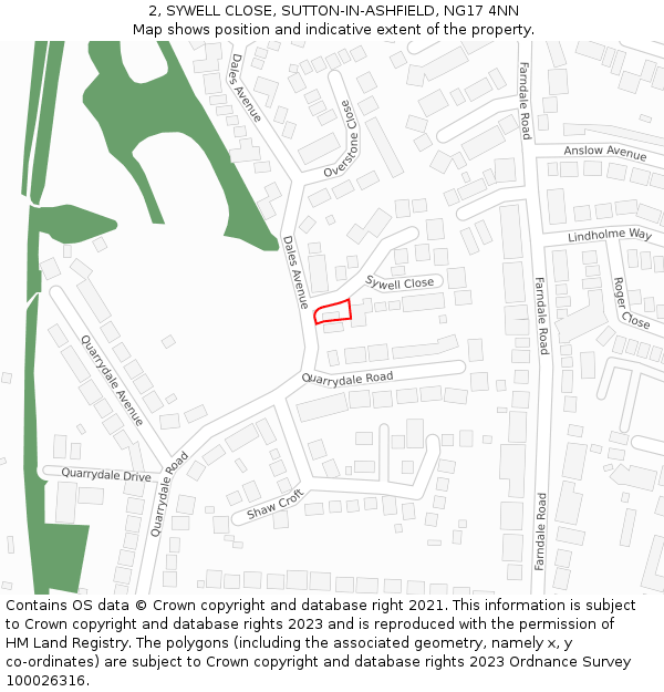 2, SYWELL CLOSE, SUTTON-IN-ASHFIELD, NG17 4NN: Location map and indicative extent of plot