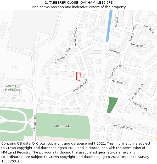 2, TABBERER CLOSE, OAKHAM, LE15 6FS: Location map and indicative extent of plot