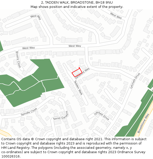 2, TADDEN WALK, BROADSTONE, BH18 9NU: Location map and indicative extent of plot