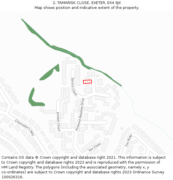 2, TAMARISK CLOSE, EXETER, EX4 9JX: Location map and indicative extent of plot