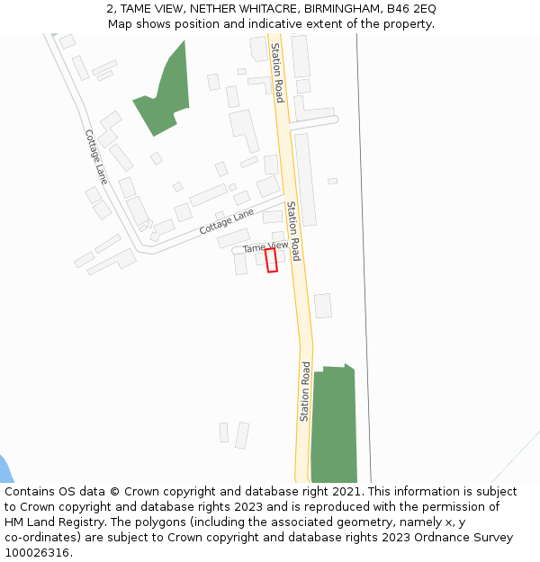 2, TAME VIEW, NETHER WHITACRE, BIRMINGHAM, B46 2EQ: Location map and indicative extent of plot