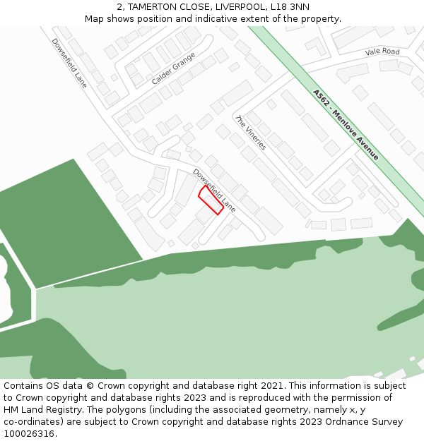 2, TAMERTON CLOSE, LIVERPOOL, L18 3NN: Location map and indicative extent of plot