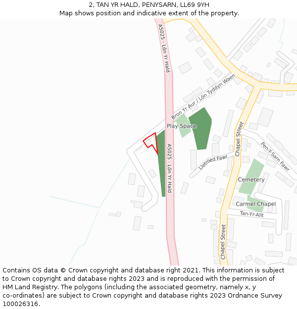2, TAN YR HALD, PENYSARN, LL69 9YH: Location map and indicative extent of plot