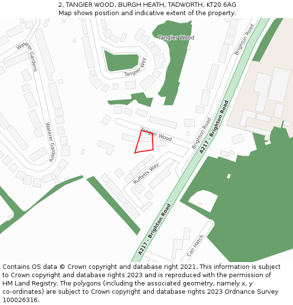 2, TANGIER WOOD, BURGH HEATH, TADWORTH, KT20 6AG: Location map and indicative extent of plot