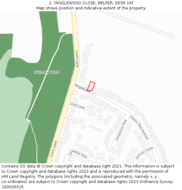 2, TANGLEWOOD CLOSE, BELPER, DE56 1AT: Location map and indicative extent of plot