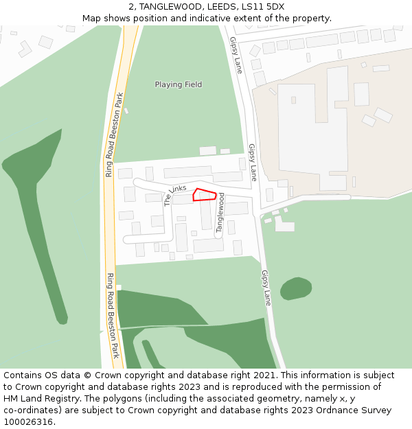 2, TANGLEWOOD, LEEDS, LS11 5DX: Location map and indicative extent of plot