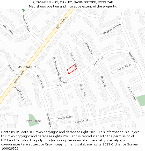 2, TANNERS WAY, OAKLEY, BASINGSTOKE, RG23 7AE: Location map and indicative extent of plot