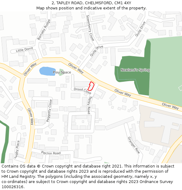 2, TAPLEY ROAD, CHELMSFORD, CM1 4XY: Location map and indicative extent of plot
