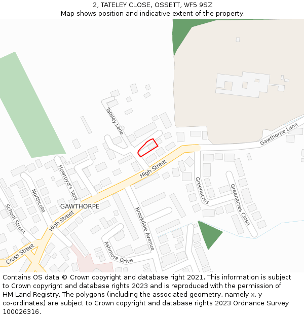 2, TATELEY CLOSE, OSSETT, WF5 9SZ: Location map and indicative extent of plot