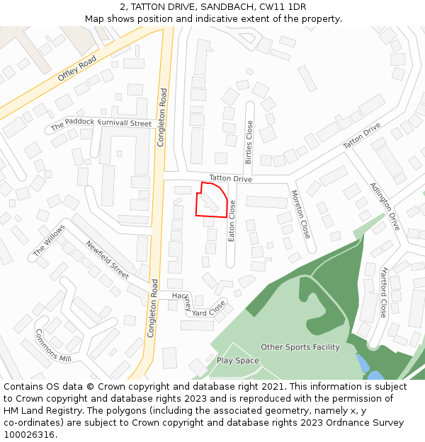 2, TATTON DRIVE, SANDBACH, CW11 1DR: Location map and indicative extent of plot