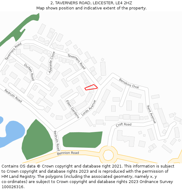 2, TAVERNERS ROAD, LEICESTER, LE4 2HZ: Location map and indicative extent of plot