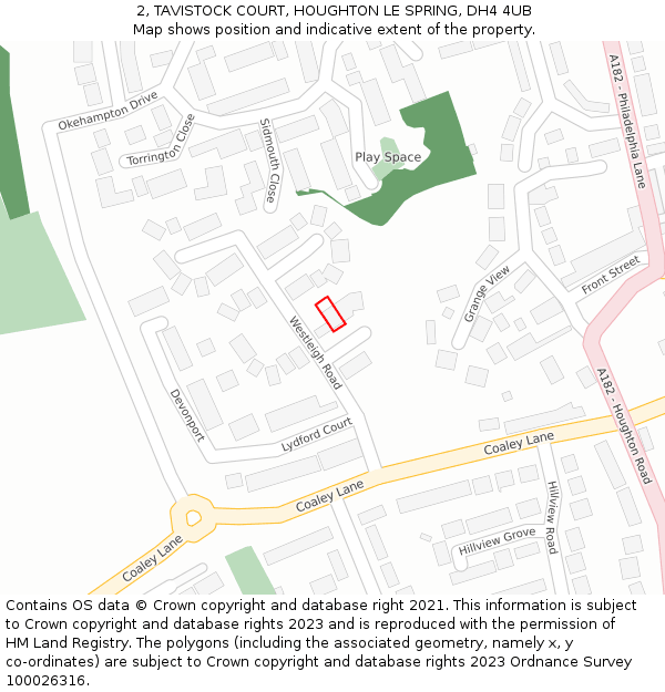 2, TAVISTOCK COURT, HOUGHTON LE SPRING, DH4 4UB: Location map and indicative extent of plot