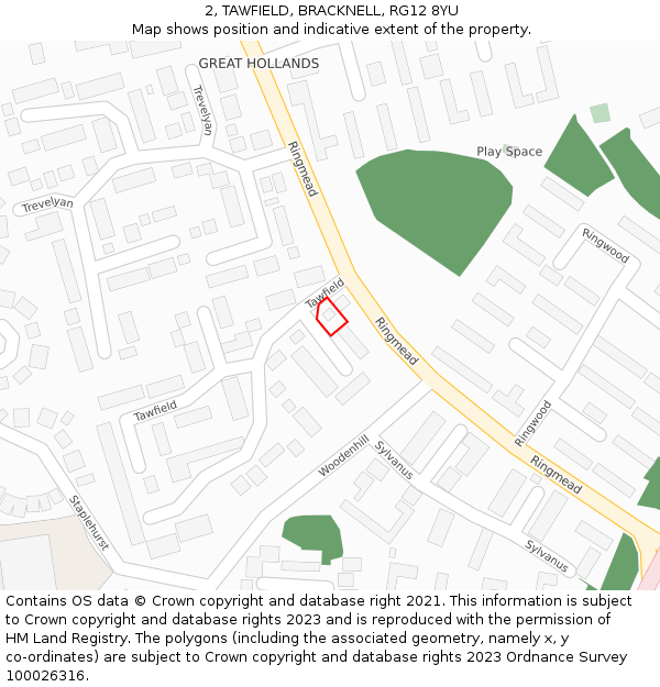 2, TAWFIELD, BRACKNELL, RG12 8YU: Location map and indicative extent of plot