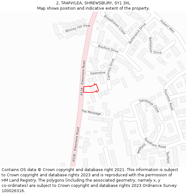 2, TAWNYLEA, SHREWSBURY, SY1 3XL: Location map and indicative extent of plot